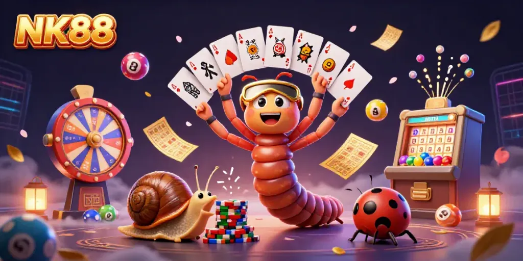 Experience thrilling bets with NK88 at this vibrant casino scene featuring colorful dynamic elements.