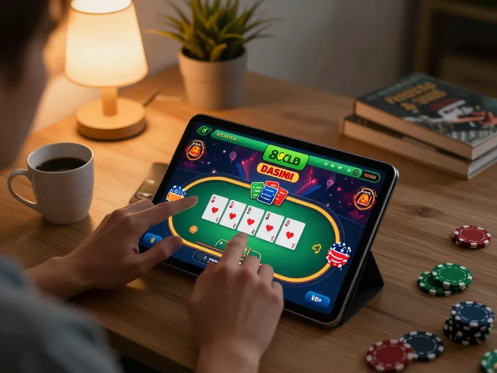 Engaging online gaming experience with 88clb app in cozy home setting.