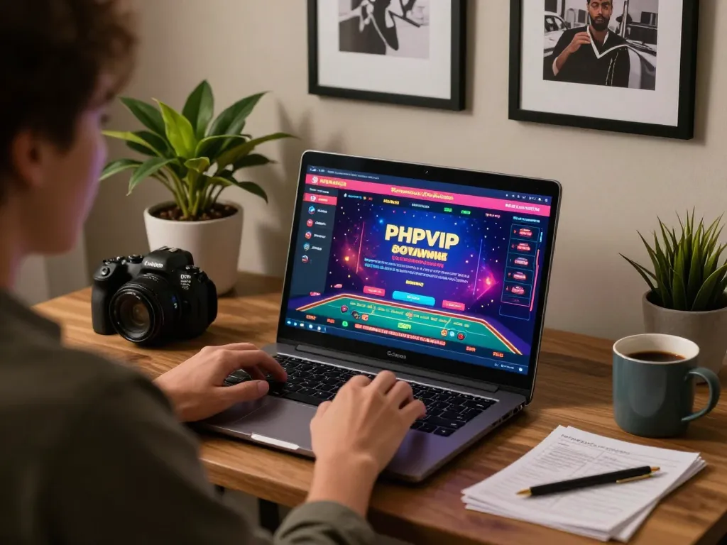 Engaging online casino gaming scene showcasing PHPVIP platform on a laptop screen
