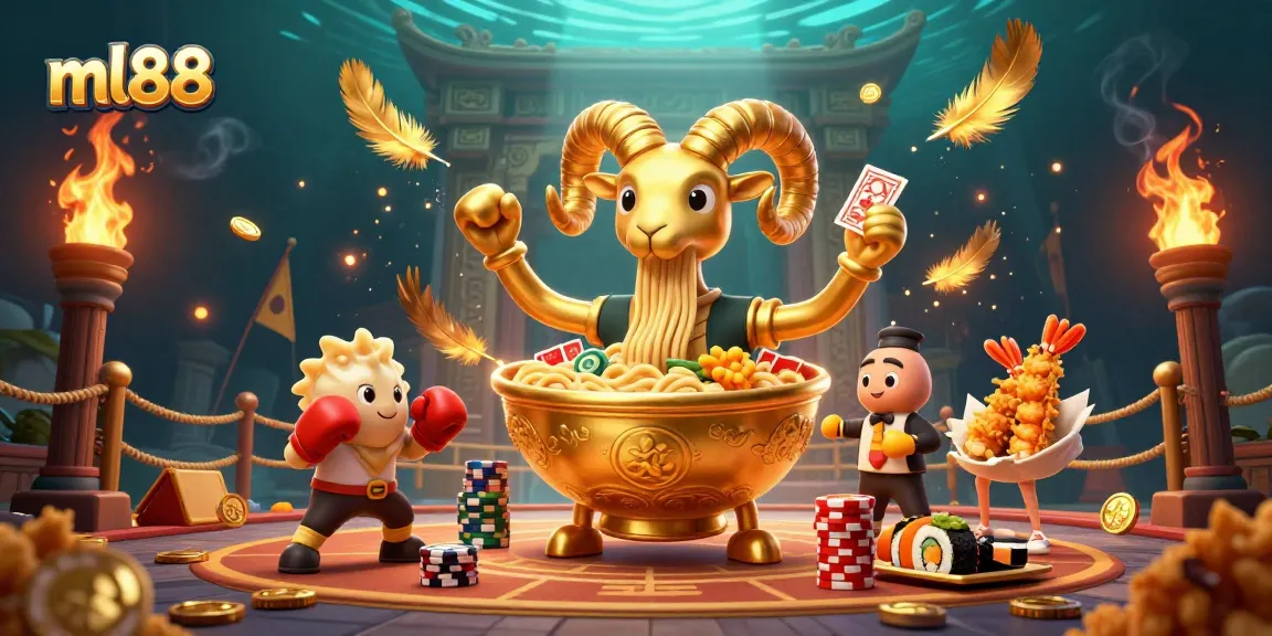 Experience the excitement at ml88 with a vibrant 3D casino scene featuring unique characters and game elements.