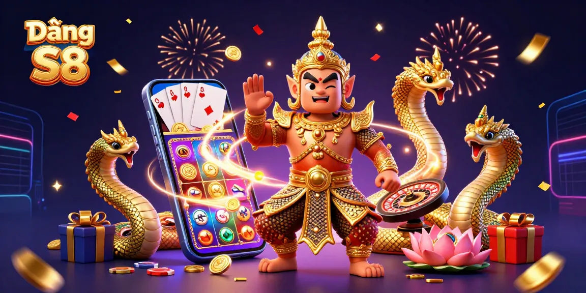 Experience Đăng ký S8 with a vibrant casino-themed 3D illustration, highlighting thrilling gaming elements.