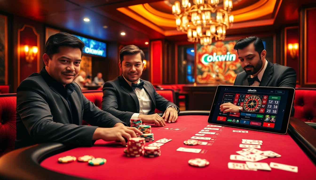 Players at a high-stakes poker table enjoying the excitement of okwin casino games.