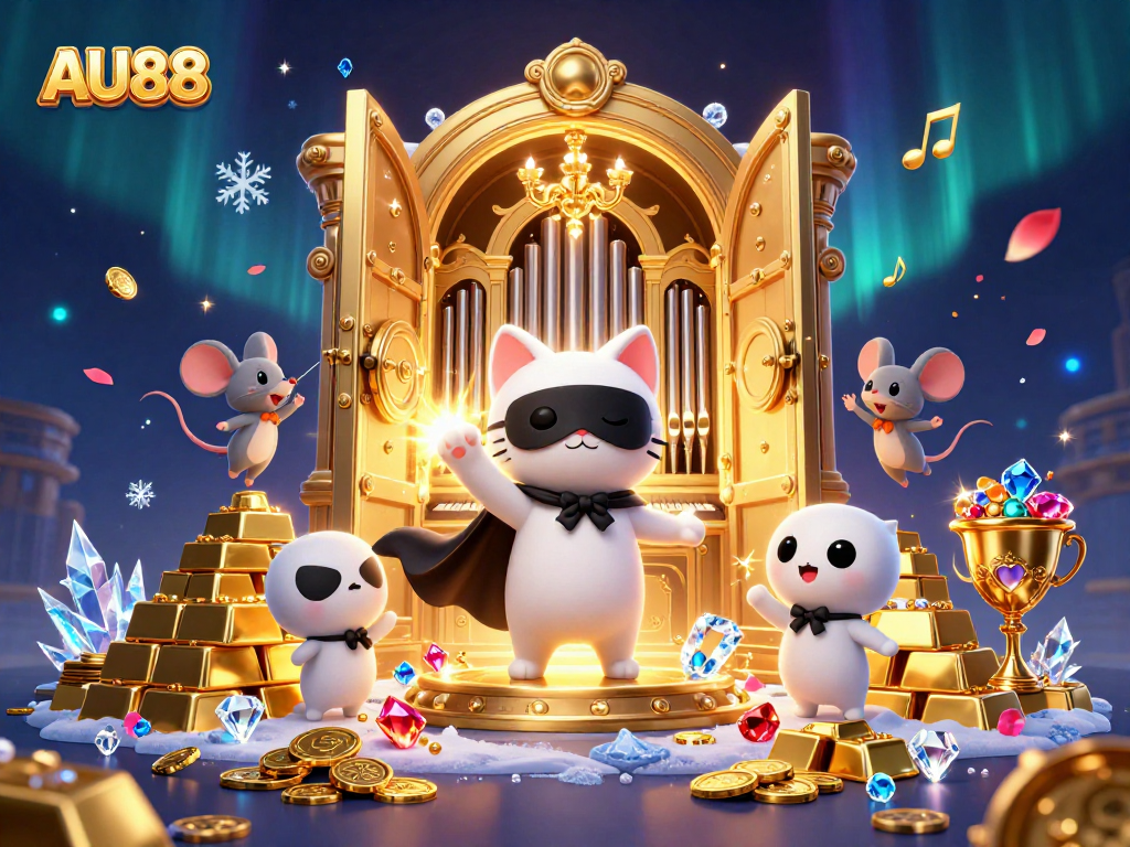 Play thrilling games at AU88 revealing treasure in a vibrant casino scene.