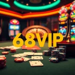 Experience the thrilling atmosphere of 68VIP’s luxury casino with vibrant gaming tables and exciting slot machines.