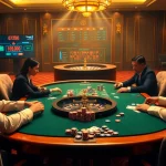 Xì Tố 68 Game Bai table with players engaged in strategic play at a luxurious casino.