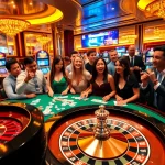Gambling enthusiasts enjoying an exciting casino experience at RR88 with poker chips and roulette.