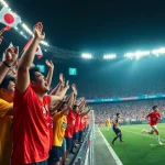 Exciting atmosphere of vô địch quốc gia nhật bản hôm nay with fans celebrating a goal.