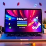 8day com đăng nhập displayed on a modern laptop surrounded by gaming elements, offering a welcoming atmosphere for online players.