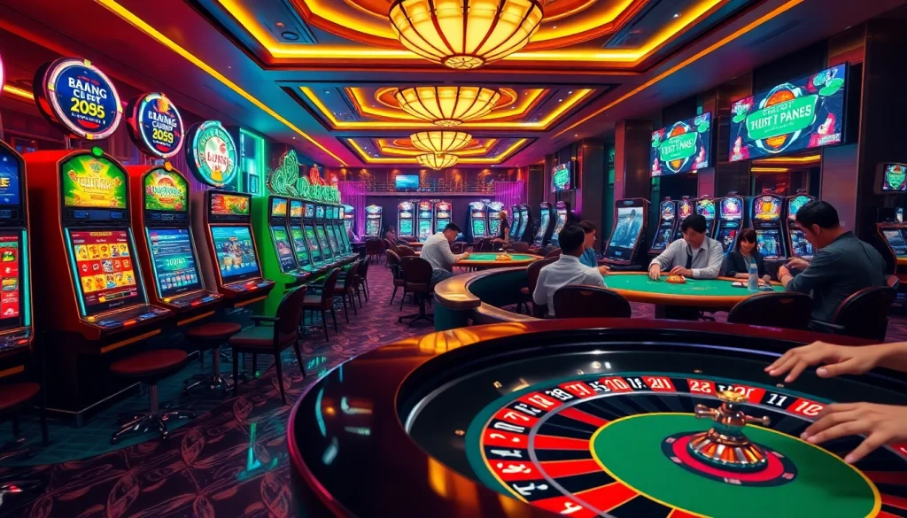 Engage in thrilling gameplay at TRANG CHỦ VIN88 featuring dynamic casino tables and vibrant slot machines.
