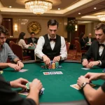 Players strategizing during a high-stakes poker game at SC88 casino, highlighting intense moments and competitive atmosphere.