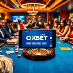 Players enjoying a vibrant casino atmosphere with the Link OXBET platform on display.