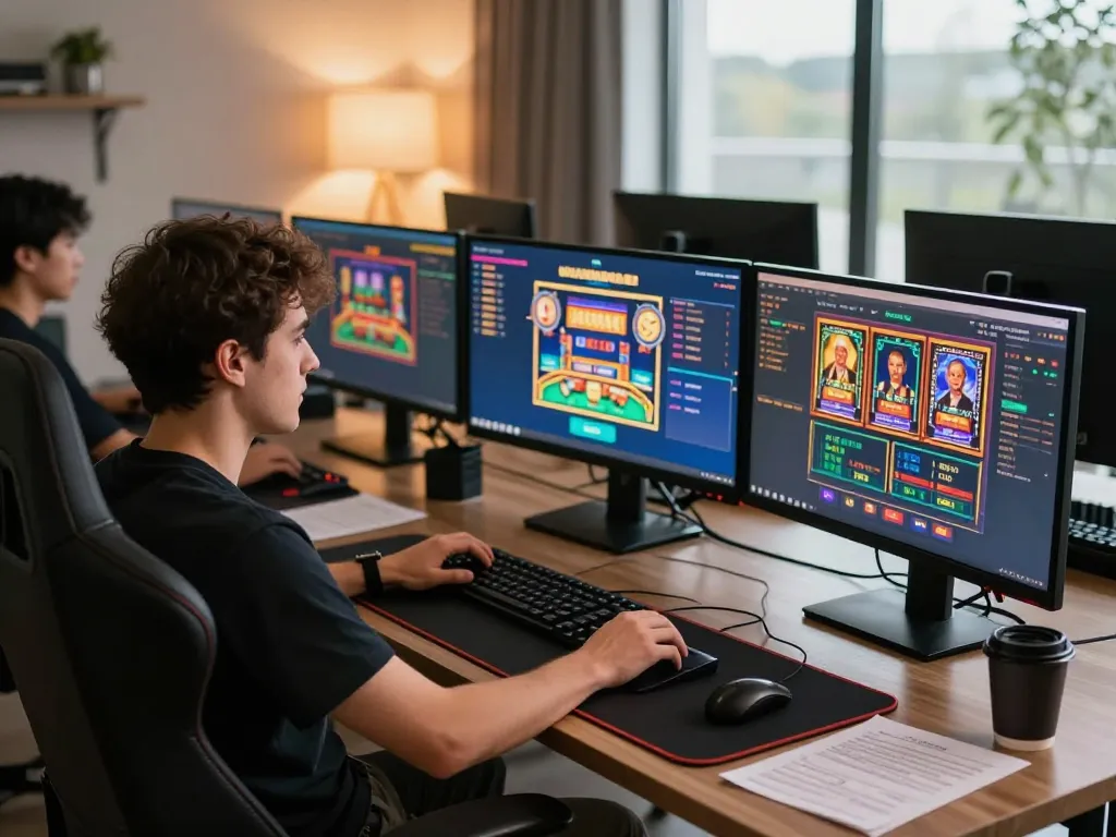 PHSKY online gaming scene showcasing intense gameplay on multiple screens in a modern setup.