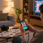 Engaging in exciting gameplay on Jaya 9 mobile app while relaxing at home with strategy notes.