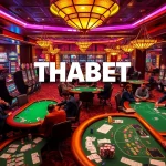 Players enjoying the THABET casino experience with lively tables and vibrant games.