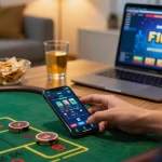 F168 user confidently placing bets on a smartphone app in a cozy living room setting