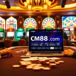 Exciting casino scene showcasing cm88.com with slot machines and poker tables in action.