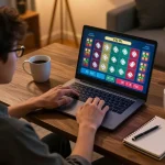 Tài Xỉu MD5 gameplay on a laptop, highlighting modern online casino experience at home.