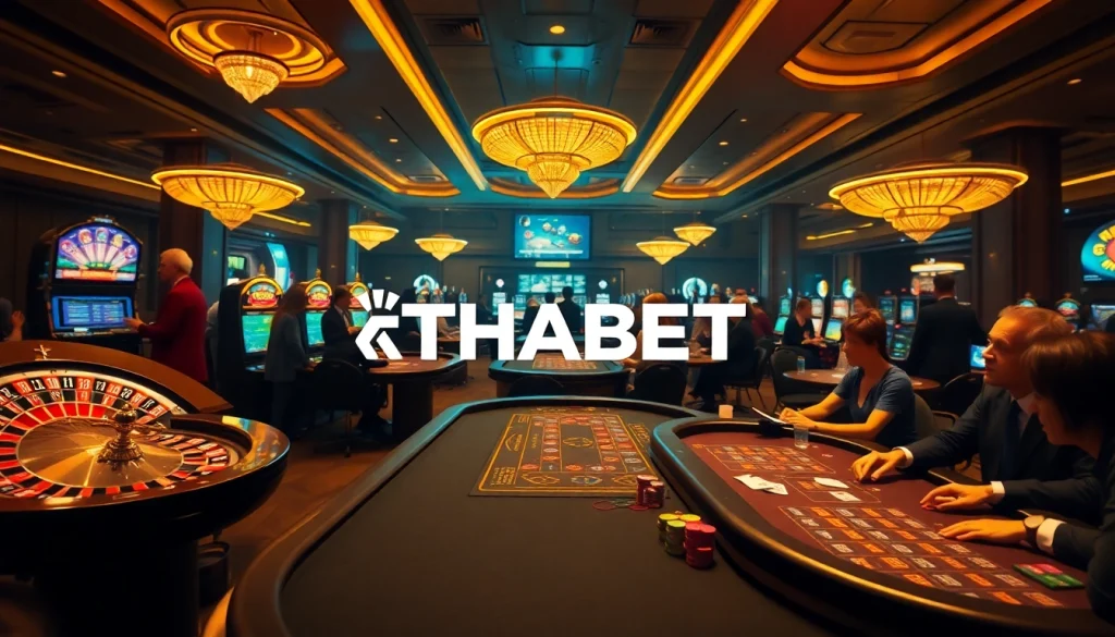 Experience the excitement of THABET gaming with vibrant casino tables and lively players.