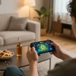 Engaging with Jili777 Rest app on a smartphone at home for strategic online gaming.