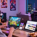 Players enjoying exciting hentai games on multiple devices in a vibrant gaming environment.