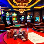 Players enjoying the NK88 game experience with vibrant slot machines and poker chips.