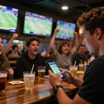 Engaging in live sports betting on smartphone at Nowgoal's interactive sports bar.