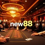 Experience the excitement of gambling at new88 with a vibrant casino scene displaying tables and players.