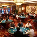 Nhatvip players enjoying interactive games at an upscale casino with vibrant decor and exciting atmosphere.