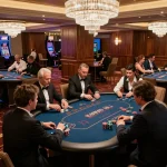 Players engaging in high-stakes poker at a vipwin casino, showcasing strategic gameplay and luxury.