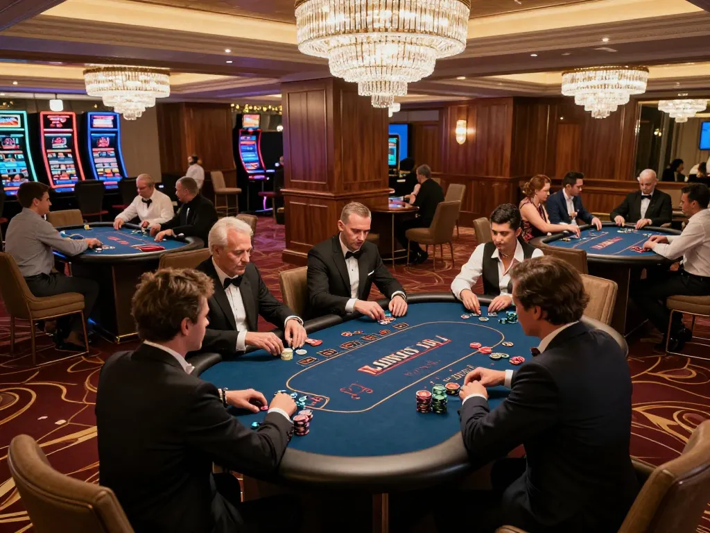 Players engaging in high-stakes poker at a vipwin casino, showcasing strategic gameplay and luxury.