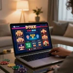 Player exploring online casino games on gen88h using a laptop in cozy home setting.
