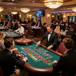 Players enthusiastically engaging in mm 88 roulette at a vibrant casino, showcasing the thrill of gambling.