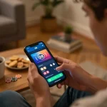 Player engaging with the O8 app in a cozy living room, highlighting online gambling excitement.
