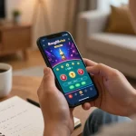 Bong88viva player engaging with live dealer game on mobile in cozy home setting