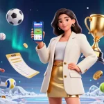 Experience thrilling bets at sc88 with a friendly Asian woman showcasing a sports betting app.