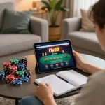 Engaged player navigating the Fly88 online casino on tablet, showcasing strategic gameplay.