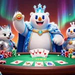 Place bets and win big with 8xbet in this vibrant casino scene featuring poker elements.