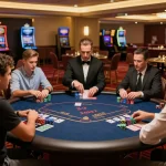 Intense Texas Hold'em gameplay at 78 WIN casino, capturing players' vivid expressions and strategic moments.