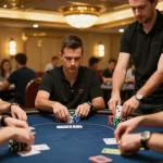 Players strategizing during intense poker gameplay at cm88sm casino with vibrant atmosphere.