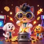 Engage with SP8BET's thrilling gaming experience featuring a cat scientist and dog assistant.