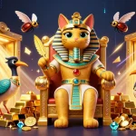 Engage with keo nha cai as the pharaoh cat rules over treasure in a vibrant casino scene.