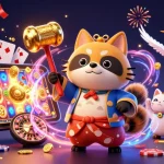 Baji players enjoying spinning slot games with exciting jackpots and cheerful characters at the casino.