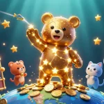 Experience the excitement of NK88 with golden stars and casino elements in a vibrant 3D scene.