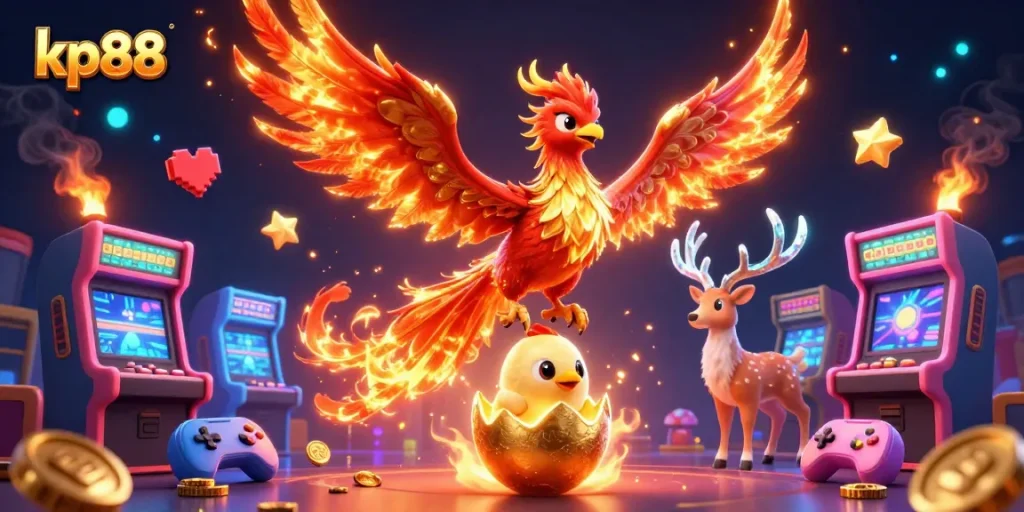 Experience thrilling gaming excitement at kp88 with vibrant phoenix and arcade elements.