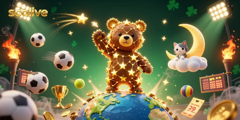 Socolive's vibrant scene captures live sports betting excitement with stars, trophies, and dynamic sports elements
