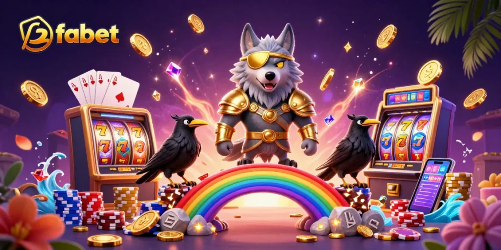 Experience fabet's thrilling slot machine adventure with Odin and ravens in a casino wonderland.