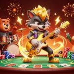 Capture the excitement of jokaroom.io online casino bonuses with a vibrant 3D scene of characters celebrating casino wins.