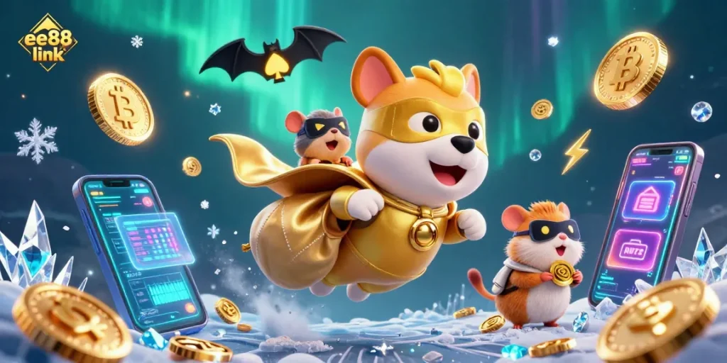 Engage with the best ee88 link strategies while exploring a dynamic casino illustration with a superhero dog.