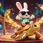 Join the fun at go88elite with a lucky rabbit and a golden sea turtle in a vibrant casino scene!