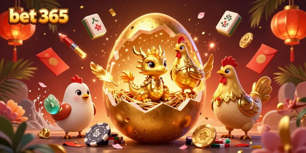 Engage with bet 365's vibrant casino world, showcasing golden dragon and poker chips amidst festive elements.